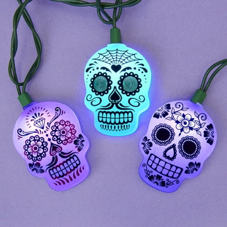 10 Vibrantly Colored Sugar Skull LED Light Set- 5