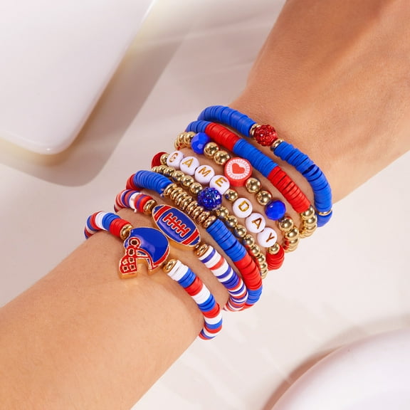 Stackable Sports Bracelets for Game Day, Team Color Bracelets for Fans, Silicone Wristbands for Men and Women(A)