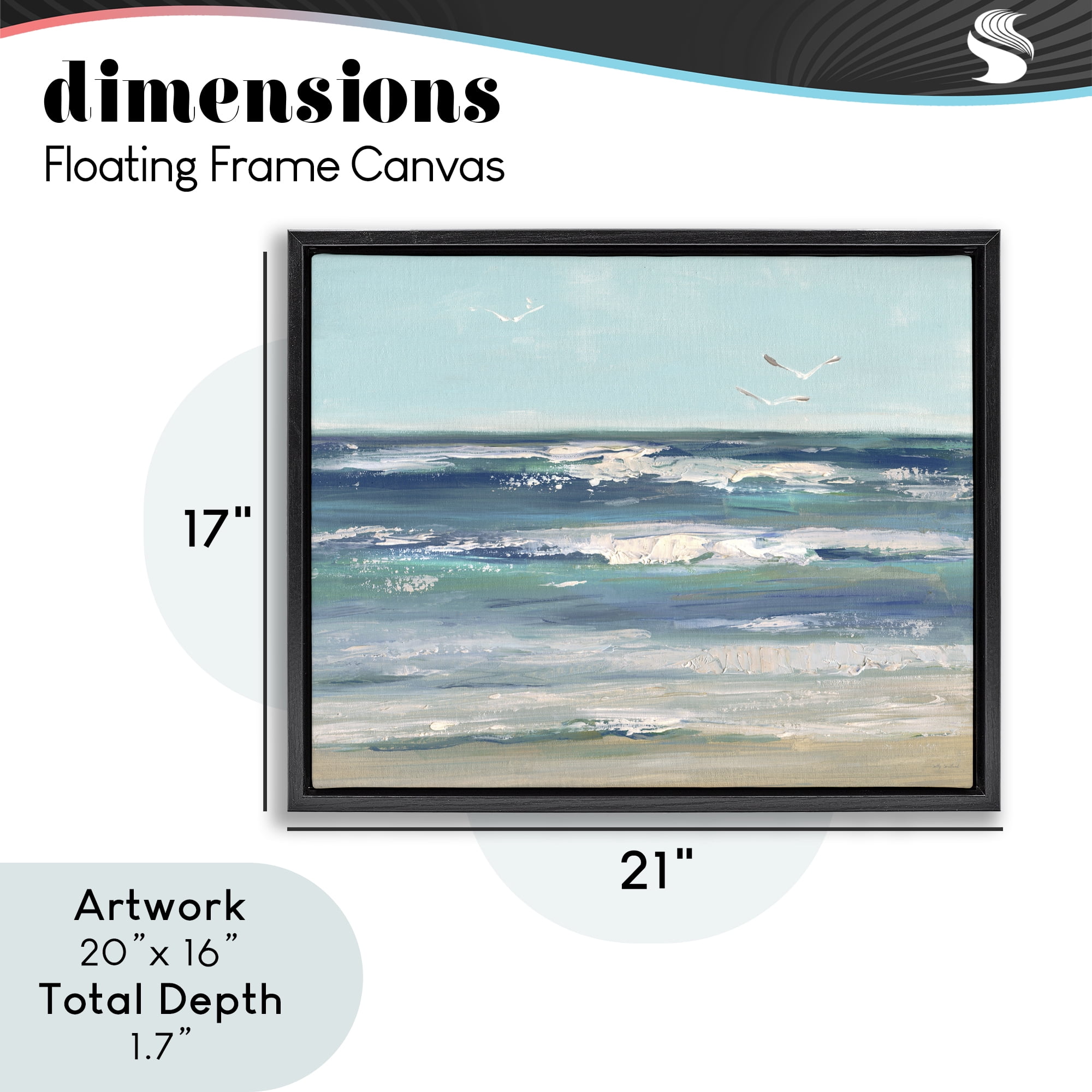 Stupell Industries Seagulls over Rolling Waves Black Framed Floater Canvas Wall Art, design by Sally Swatland