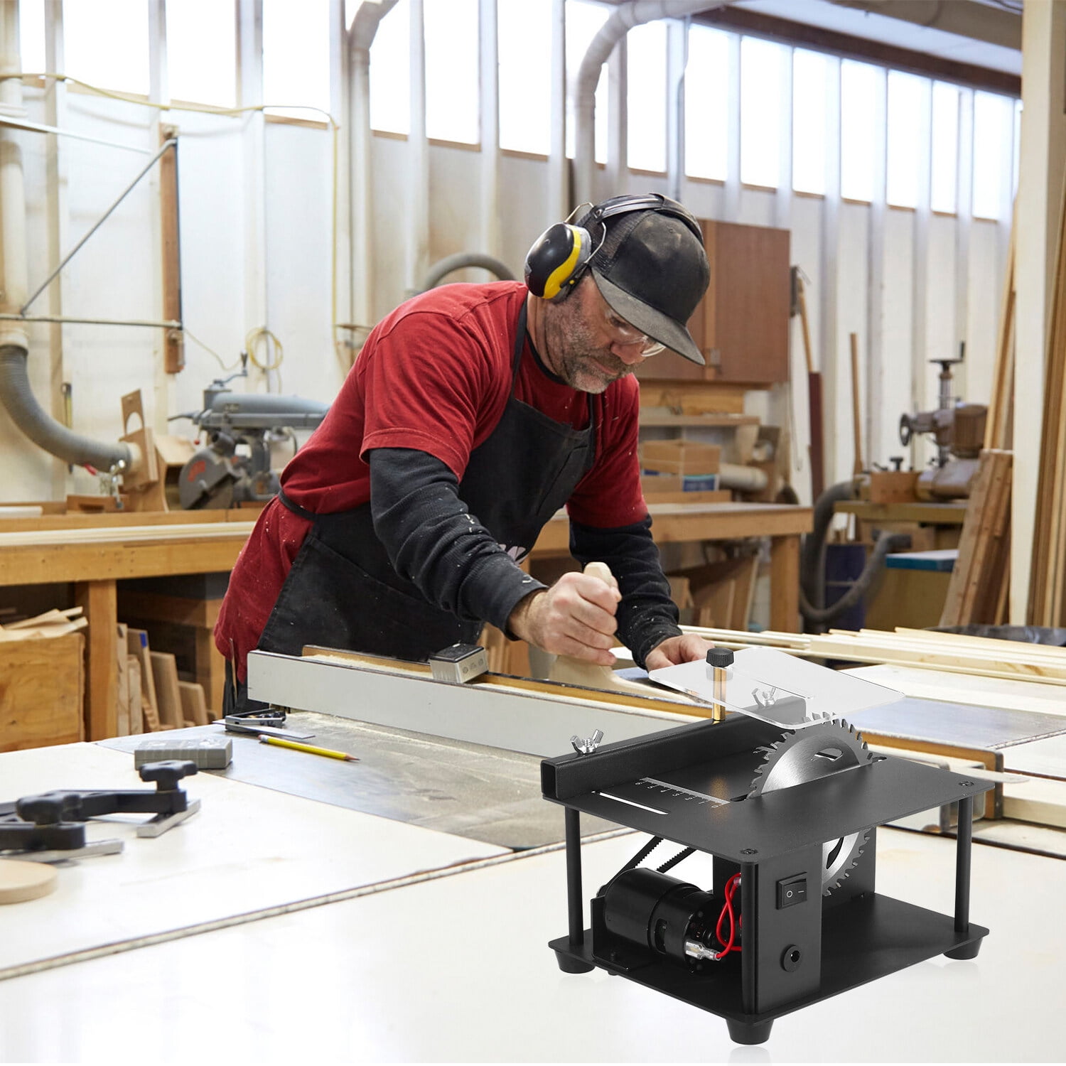 CACAGOO Table Saw, Mini Saw Horses 200W Electric Woodworking Tools with Blade Adjustable-Speed 35MM Cutting Depth, Wood Plastic Acrylic Cutter (Mini size - 7.48 x 6.49 x 3.93in)
