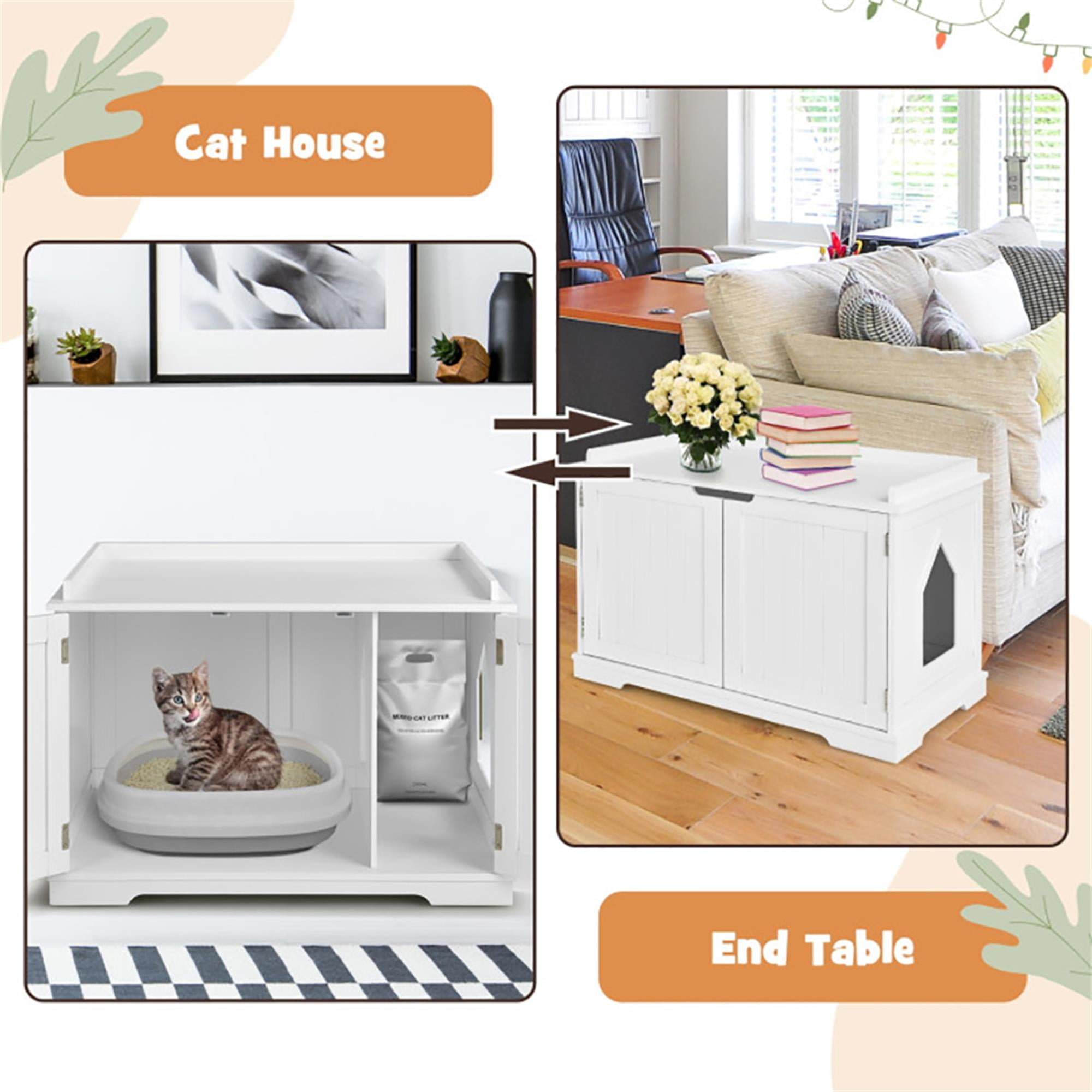 Kadyn 29" Cat Litter Box Enclosure with Double Doors for Large Cat and Kitty, Hidden Cat House Washroom Furniture, White