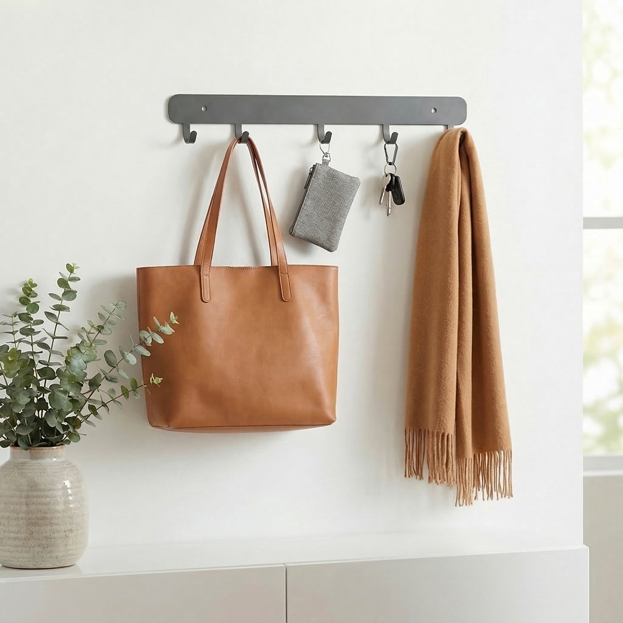 Unique Bargains Coat Rack Wall Mount Metal 5 Hooks Hat Rack for Entryway Bathroom Gray