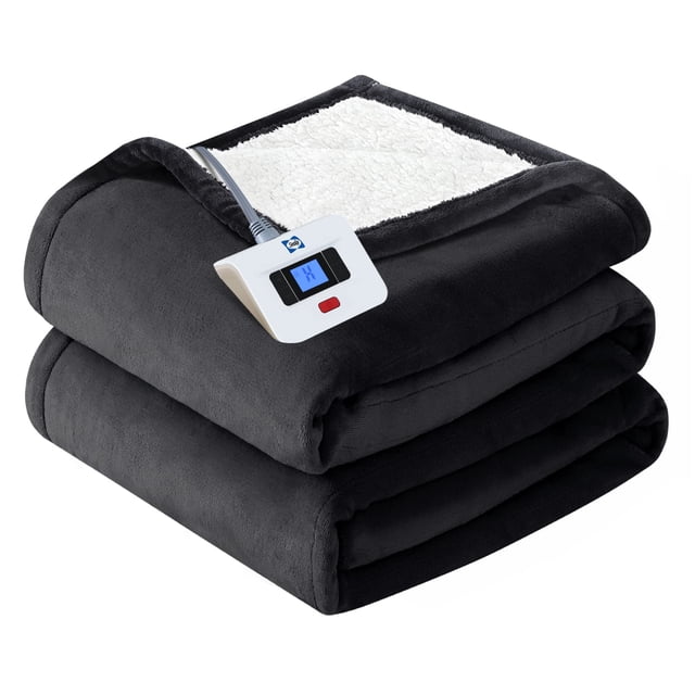 SEALY Electric Blanket Twin Size, Flannel & Sherpa Heated Blanket with 10 Heating Levels & 1-12 Hours Auto Off, Fast Heating Blan