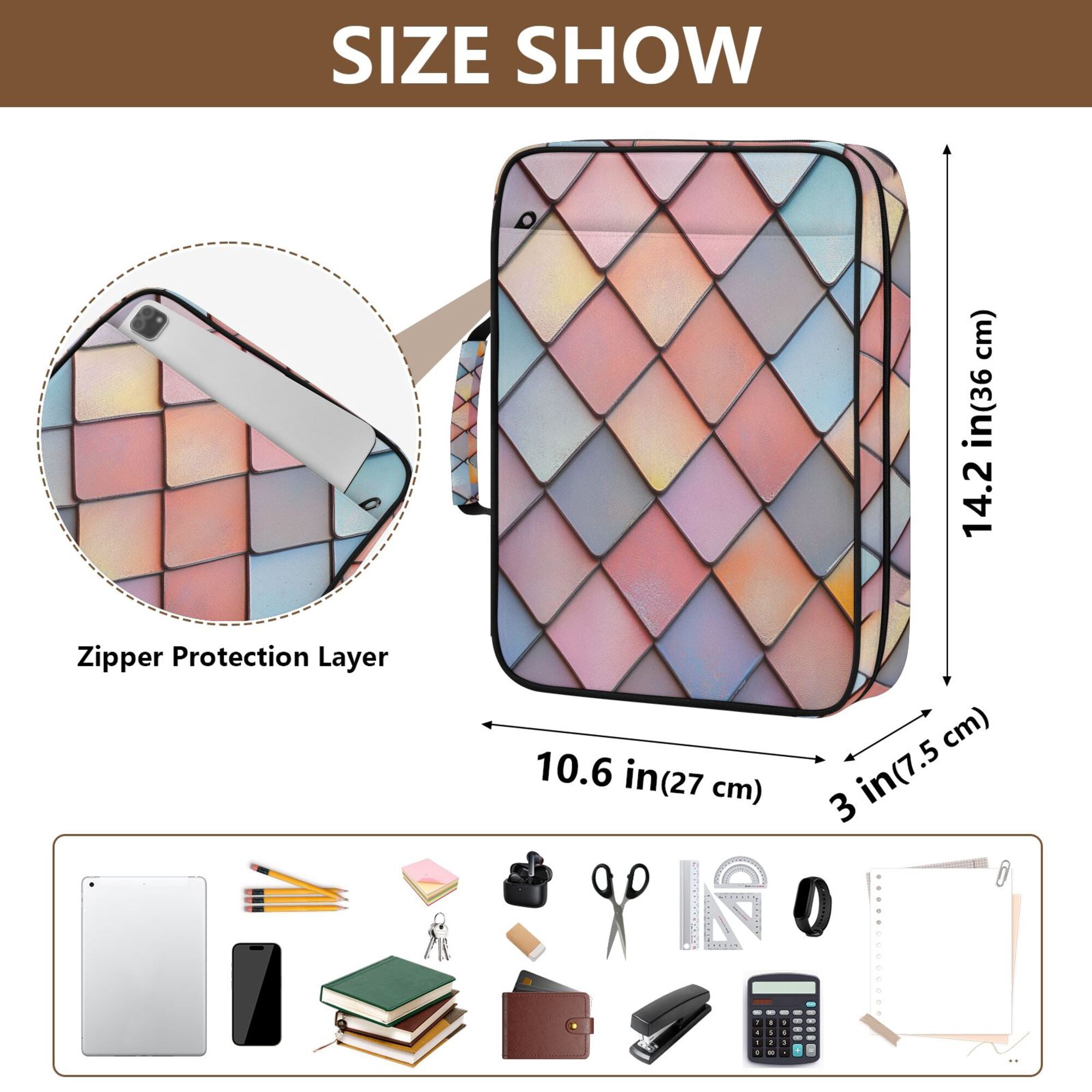 FORMRS Accordion File Folder A4 Size 7-Pocket Expanding Document Organizer Bag with 3 Ring Binder, Pink Shimmering Pattern