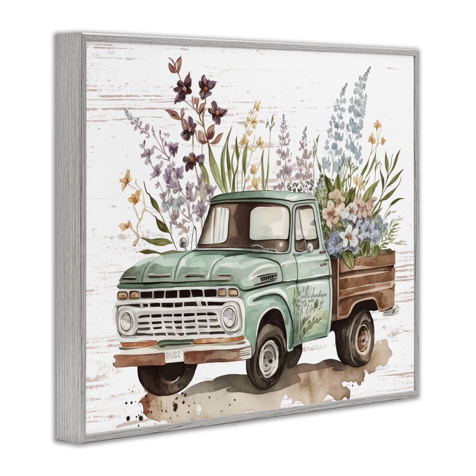 Stupell Industries Floral Herb Truck Transportation Painting Gray Framed Art Print Wall Art, 20 x 16