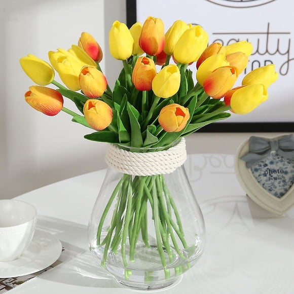 20 flores de tulipán artificiales de tacto real, ramos de boda de tulipán falso