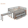 thumbnail image 6 of Loft Bed with Retractable Writing Desk and 4 Drawers, Wooden Loft Bed with Lateral Portable Desk and Shelves, Gray, 6 of 8