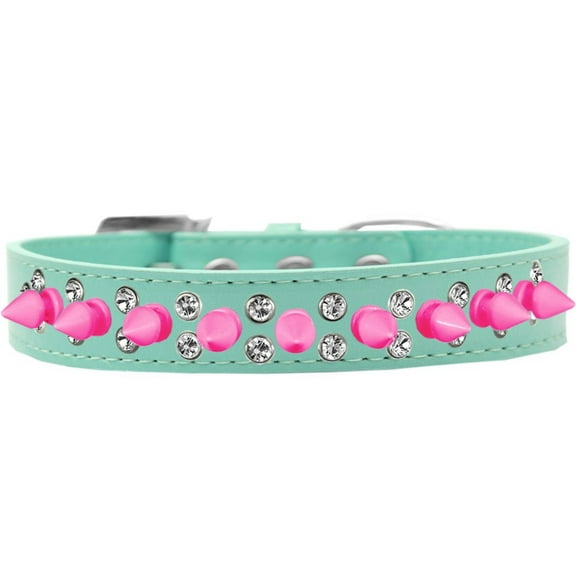 Pet and Dog Spike Collar, "Double Crystal Bright Pink Spikes"
