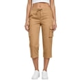 thumbnail image 2 of Women's Cargo Capris Cotton Pants with Button Pockets Elastic Waist Lightweight Cute Hiking Casual Pant for Summer (Earthy Yellow,S), 2 of 6