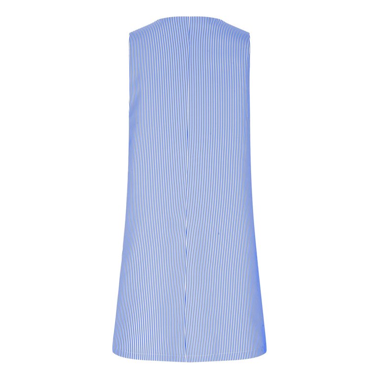 Fartey Vertical Stripe Dresses for Women Sleeveless Tank Dress with Pockets Summer Scoop Neck Button Mini Dress Loose Casual Short Beach Sundress Blue