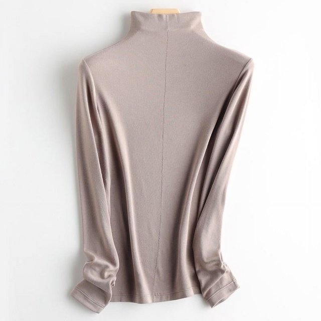 Camisa básica de corte entallado de lana con esencia de proteína de cachemira y cuello alto apilado para otoño