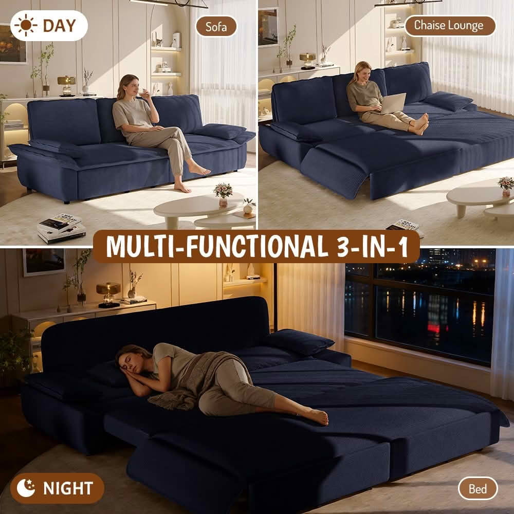 MAYEERTY Modern 73.2‑Inch Queen‑Size Pull‑Out Sleeper Sofa Bed, 3‑in‑1 Multi‑Functional Convertible Velvet Loveseat Couch for Living Rooms and Bedrooms