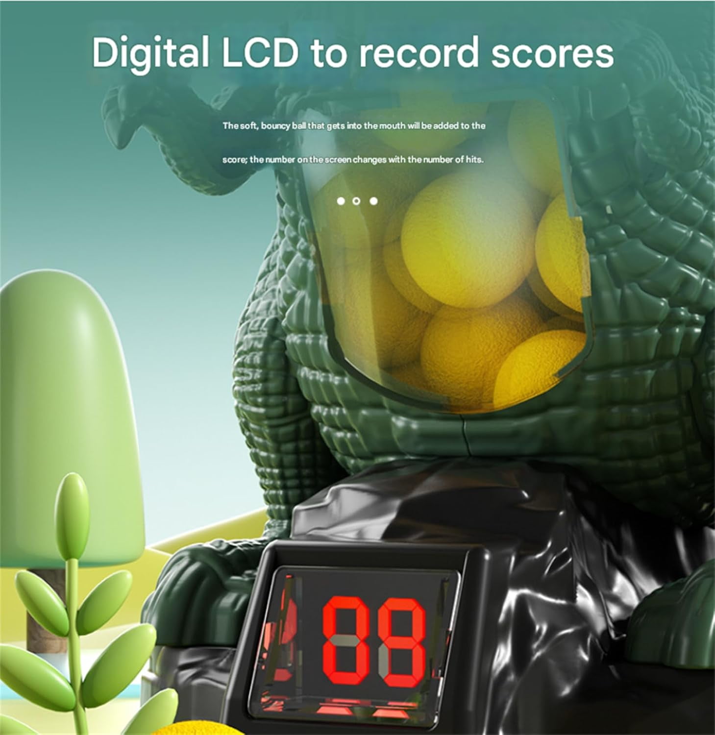 Chompshot Dinosaur, Dinosaur Shooting Blaster Toys, Movable Target Game with 2 Air Pump Launchers, LCD Score Record, Sound & 48 Foam Balls, Interactive Competition (A, 1Set)