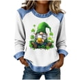 thumbnail image 3 of TaTaai Women Casual Long Sleeve Waffle Knit Top St Patrick's Day Printed Crew Neck Denim Splice Solid Color Fashion Streetwear Top Gift, 3 of 5