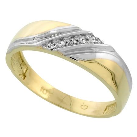 Gold Brilliant Cut Diamond - 10k Yellow Gold Mens Diamond Wedding Band Ring 0.03 cttw Brilliant Cut, 1/4 inch 6mm wide