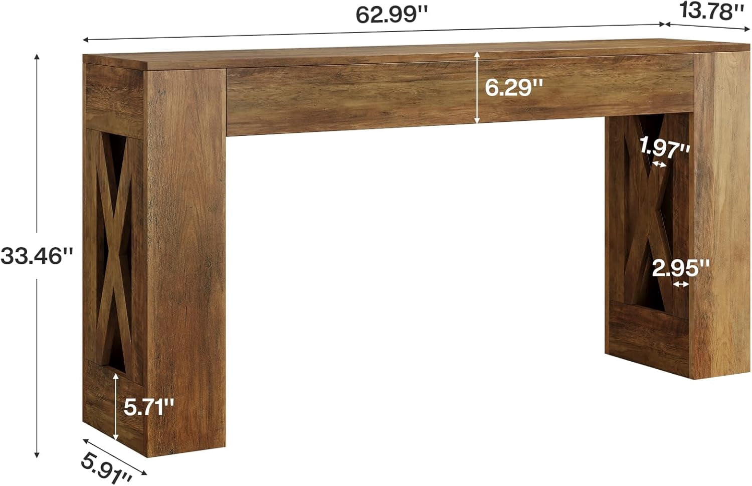 Tribesigns 63-Inch Long Console Table, Farmhouse Entryway Table with 2 Drawers and X-Shaped Legs for Entrance, Warm Brown
