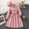 thumbnail image 2 of WUANDIXFA Girls Long Sleeve Dress with Hat, Lapel Collar Button Down Midi Dress Swing Casual Dresses with Belt (Red, 10-11 Years), 2 of 9