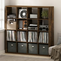Furinno CUBICLE Vintage Vinyl Record Media Storage Organizer 16-Cube Amber Pine