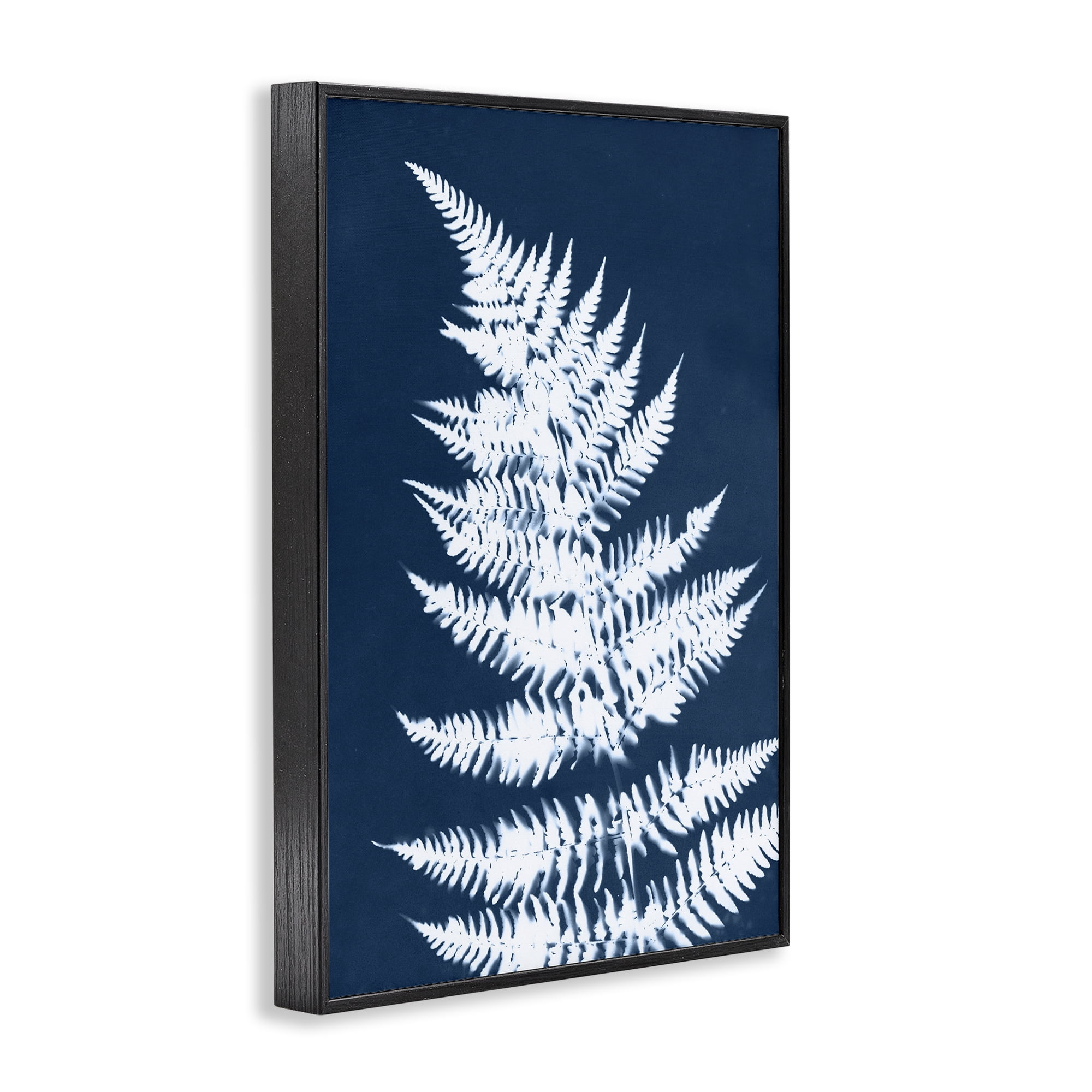 Stupell Industries Blue & White Fern Botanical & Floral Painting Black Framed Art Print Wall Art, 20 x 30