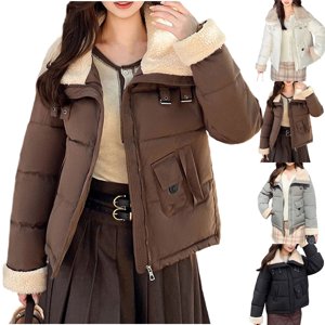 UPPADA Femmes Hiver Cropped matelassée Vestes à capuche Zip up Short Warm Pouffer Coats Veste matelassée Vêtements de dessus avec des poches, Vestige tampon femmes Légèreté Blanc,M