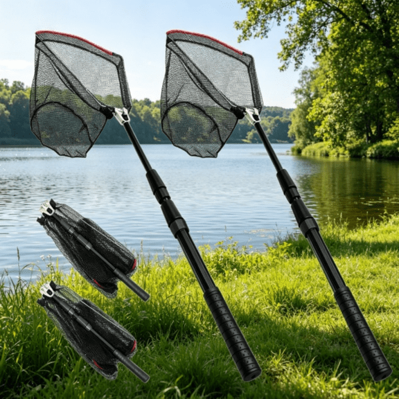 KOMCLUB  Fishing Net Fish Landing Net Collapsible Fish Net with Anti-Slip Telescoping Rubber Pole Handle for Kids Adults in Saltwater Freshwater Multi-Size Extending to 51inch