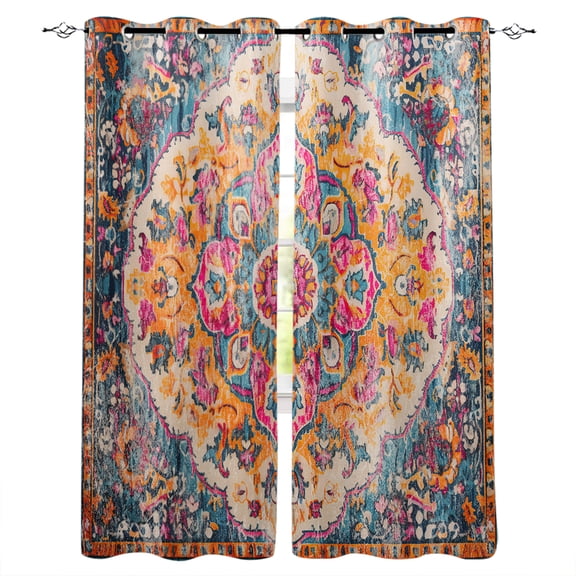 Blue Pink Blackout Curtains 96 Inches Long, Boho Middle Century Geometric Abstract Thermal Insulated Black Out Curtains, Darkening Window Curtain Drapes for Bedroom Living Room 52"x96" 2 Panels