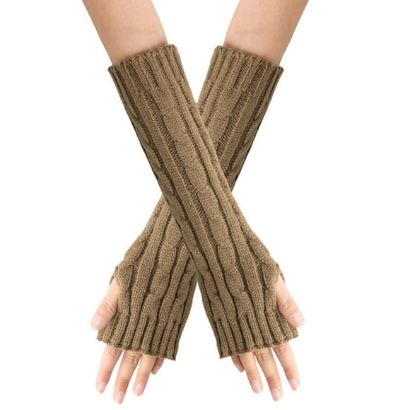 Outfmvch Gants Gants Sans Doigts Gants Tricotés Sans Doigts avec Trou pour le Pouce Gants Unisexes Gants Chauds Gants d'Hiver Kaki Taille Unique