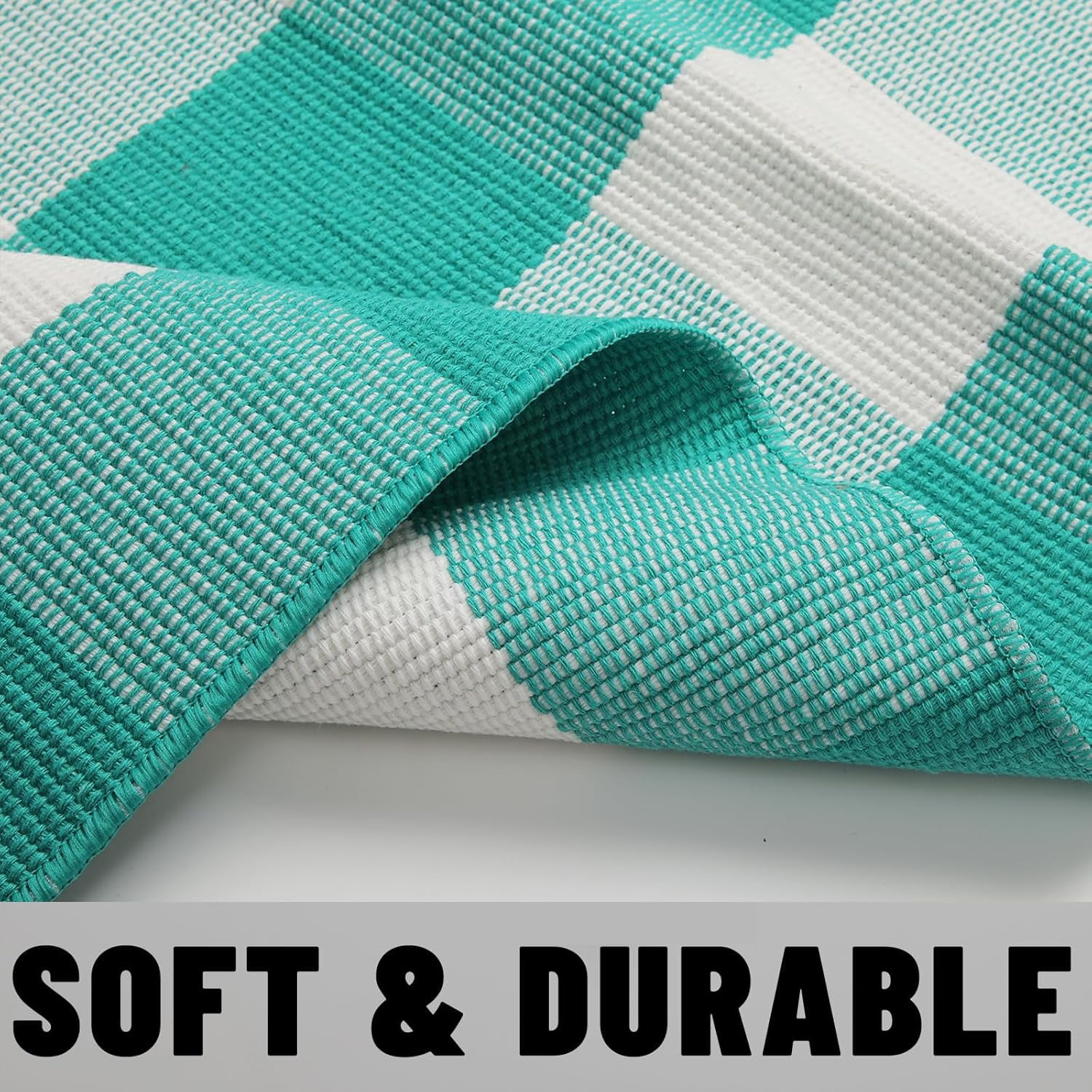 AllWays Plaza Buffalo Plaid Outdoor Rug 4'x6' Light Blue and White Checkered Area Rug Washable Doormat Cotton Boho Bedroom Rug for Kitchen Entryway Hallway Front Door Farmhouse Living Room