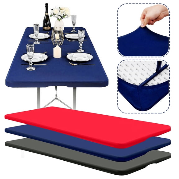 Spandex Table Cloth Elastic Fit Table Cloth Folding Table Cloth Rectangle Polyester Table Cloth, Stretch Picnic Cover for Outdoor Camping