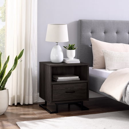 Manor Park 20” Contemporary Metal-Leg Open Cubby Nightstand  Charcoal
