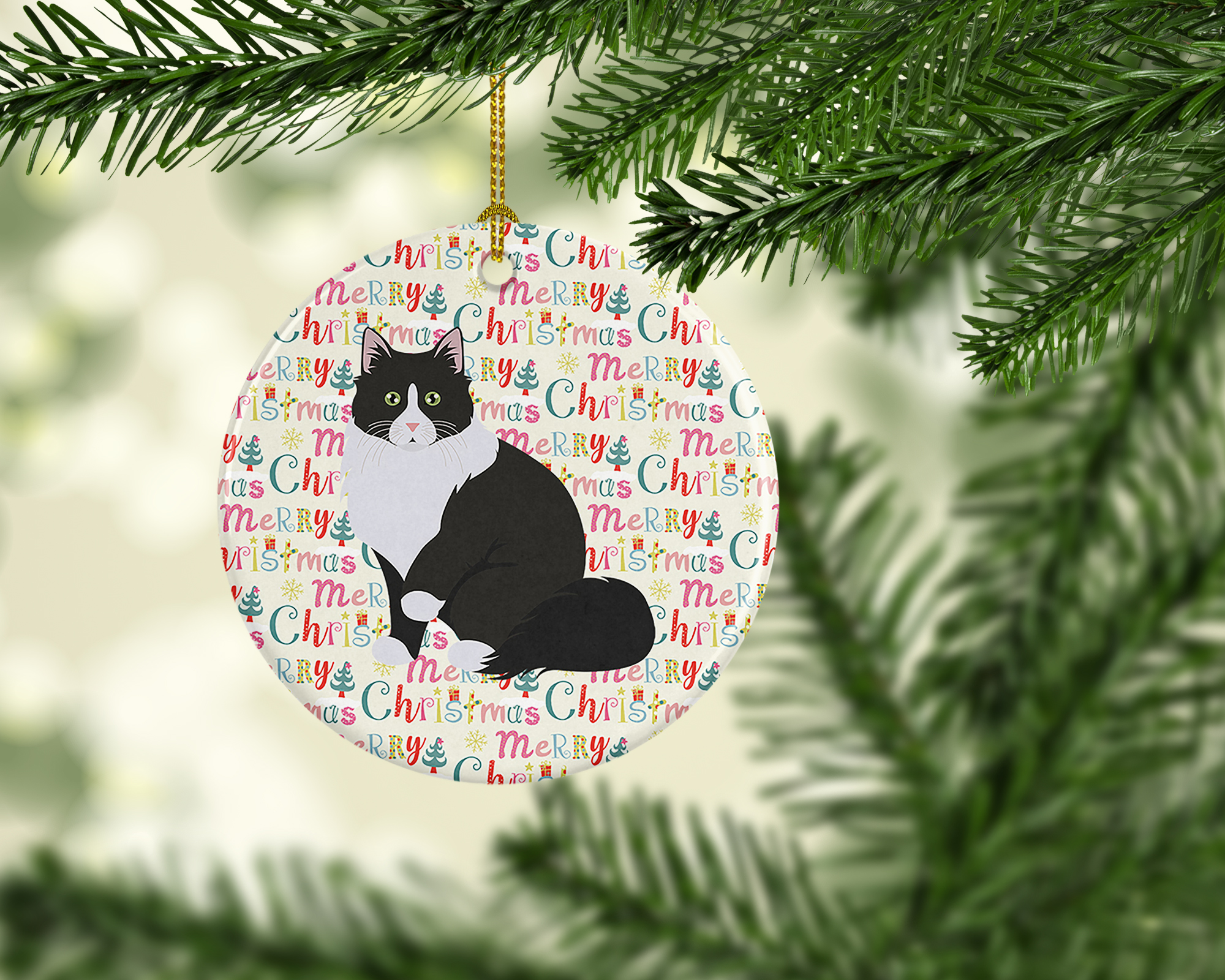 Siberian Forest Cat Christmas Ceramic Ornament 2.8 in x 2.8 in