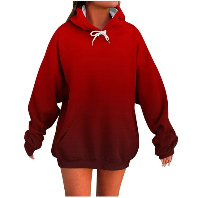 Dagugfen Oversized Hoodies for Women Drawstring Gradient Color Pullover Loose Preppy Sweatshirt with Pocket
