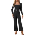 thumbnail image 2 of INSPIRE CHIC Women's Elegant Jumpsuit Square Neck Long Sleeve Wide Leg Long Pants Dressy Romper XS Black, 2 of 5