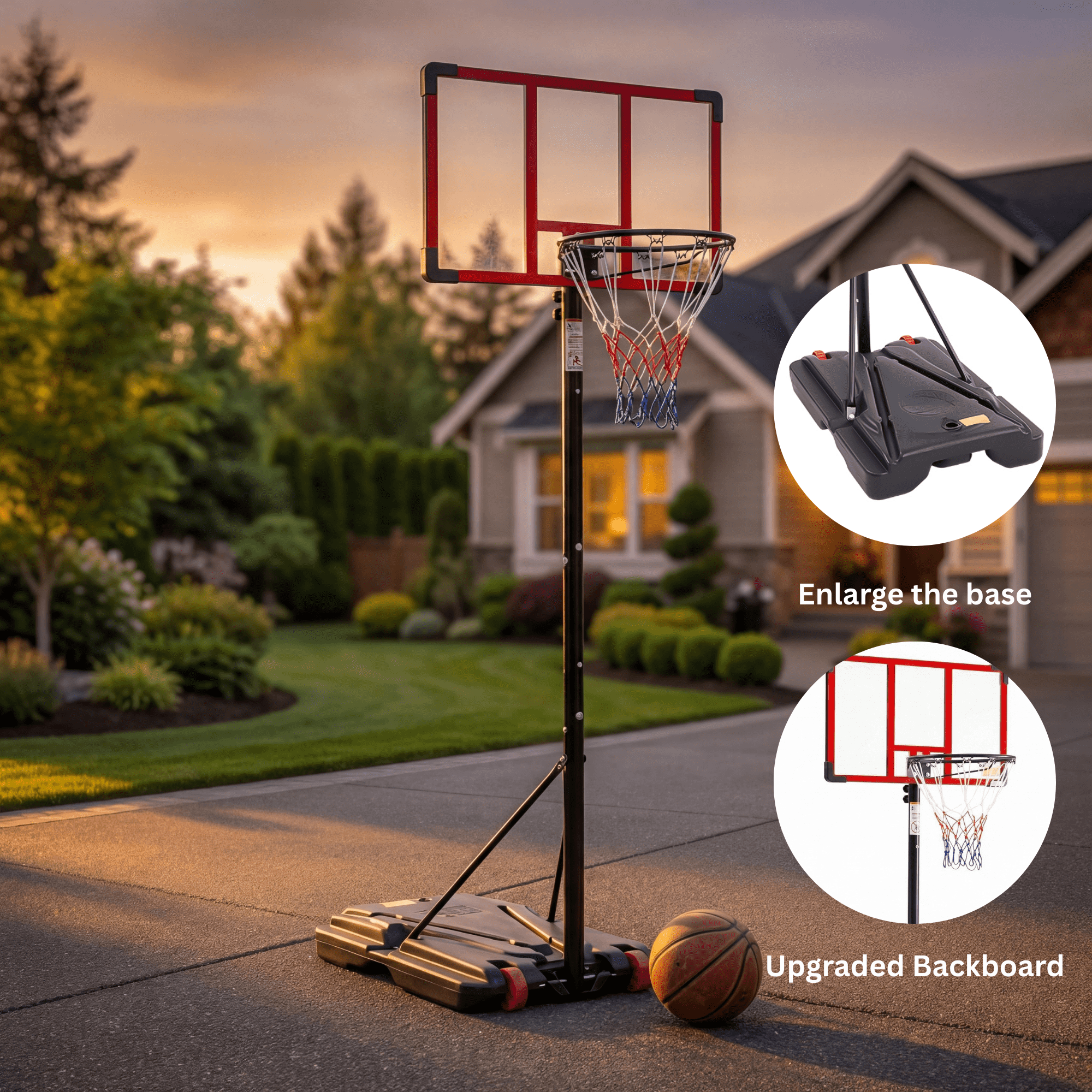 TrumanPick Portable Basketball Hoop Stand 5.1-8.5 Ft Adjustable Basketball Goal System for Kids Youth, Red