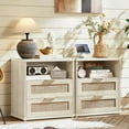 thumbnail image 6 of Leyaoyao Farmhouse Night Stand with Charging Station, End Table with 2 Rattan Drawers, Adult Wood Bedside Storage Cabinet, Grey Oak, 6 of 8