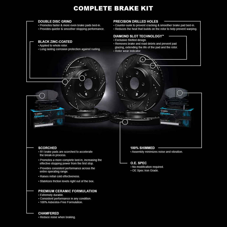 R1 Concepts Front Rear Brakes and Rotors Kit |Front Rear Brake