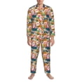 thumbnail image 3 of Hirioo Retro Summer Stamp for Men's Pajama Sets 2 Piece Pjs Men's Long-Sleeved Pajama Set Button Down Sleepwear,S-XXL-Medium, 3 of 7