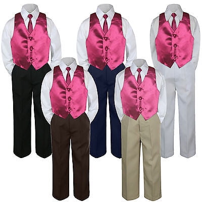 

4pc Boy Suit Set Burgundy Maroon Necktie Vest Baby Toddler Kid Formal Pants S-7