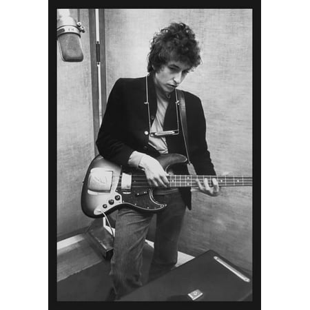 BUY ART FOR LESS Officially Licensed Bob Dylan Black and White Framed Art Poster - 24 x 36 Inch - Sturdy Engineered Wood Frame with Plexi Glass - Ready To Hang