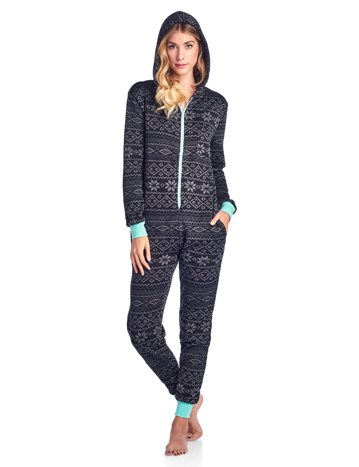 Ashford & Brooks - Women's Sweater Fleece Zip Up Hooded Jumpsuit One ...
