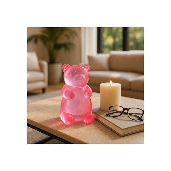 Artistic Transparent Gummy Bear Ornaments - Home Decor Accent Statues for Bathroom, Bedroom, and Living Room Decoration - Decorative Sculpture Office, Shelf, and Coffee Table Decor - 7", Pink