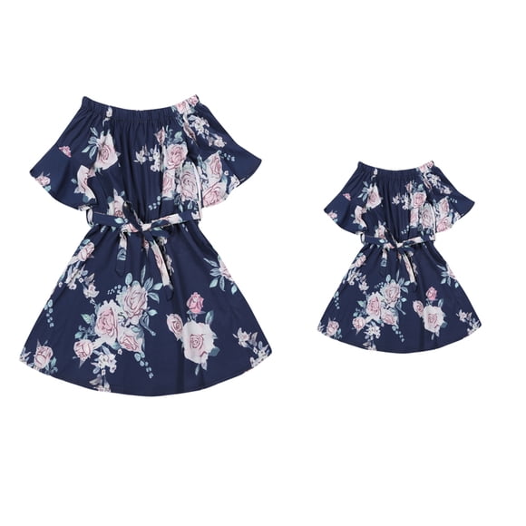 Mother Daughter Dress Family Matching Outfits Off Shoulder Floral Dress Sundress
