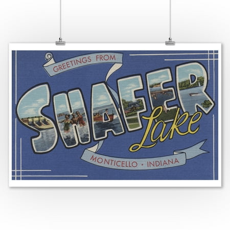 Lake Wall Decor Monticello, Indiana - Shafer Lake - Large Letter Scenes (9x12 Art Print, Wall Decor Travel Poster) ()