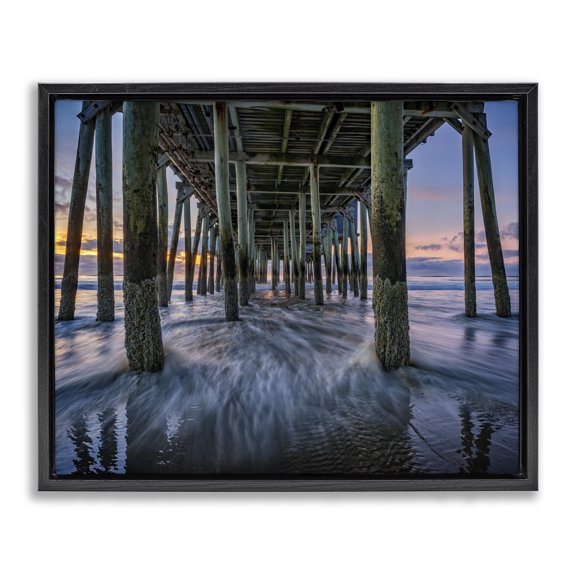 Stupell Industries Contemporary Under Pier Beach Waves Photography Black Floating Frame Canvas Art, 21 x 17, by Rick Berk