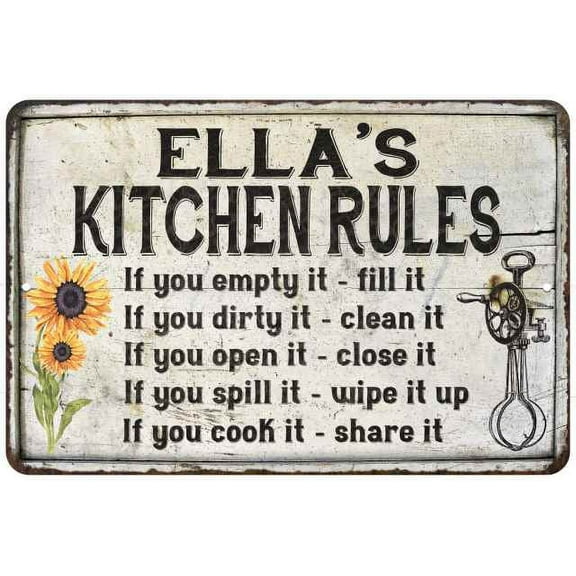 Ella's Kitchen Rules Chic Sign Vintage Decor 8 x 12 High Gloss Metal 208120032213