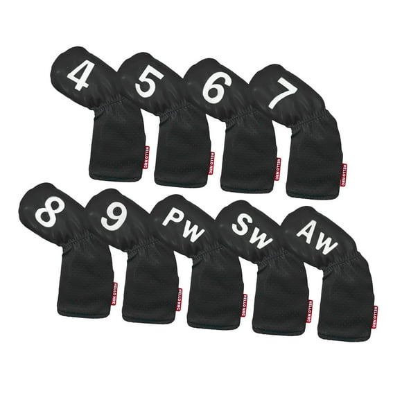 koolsoo 9 Pièces Club de Golf Iron Couvre-Chef Protection Long Cou PU Accessoires de Golf Noir