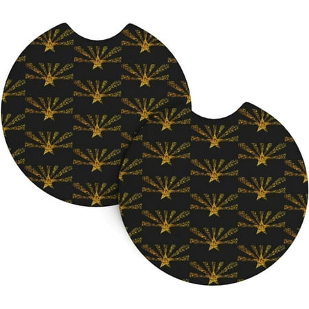 

2 Pack Car Coasters Arizona-State-Flag-Gold Neoprene Cup Holder Pad Set Round Auto Cup Holder Insert Drink Coaster