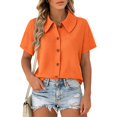 thumbnail image 4 of Sillenn Women's Waffle Button Down Collared Shirt Short Sleeve Casual Blouse Loose Fit Lightweight Waffle Knit Gauze Shirts Summer Dressy Casual Office Work Blouse Business Camping Clothes Orange L, 4 of 7