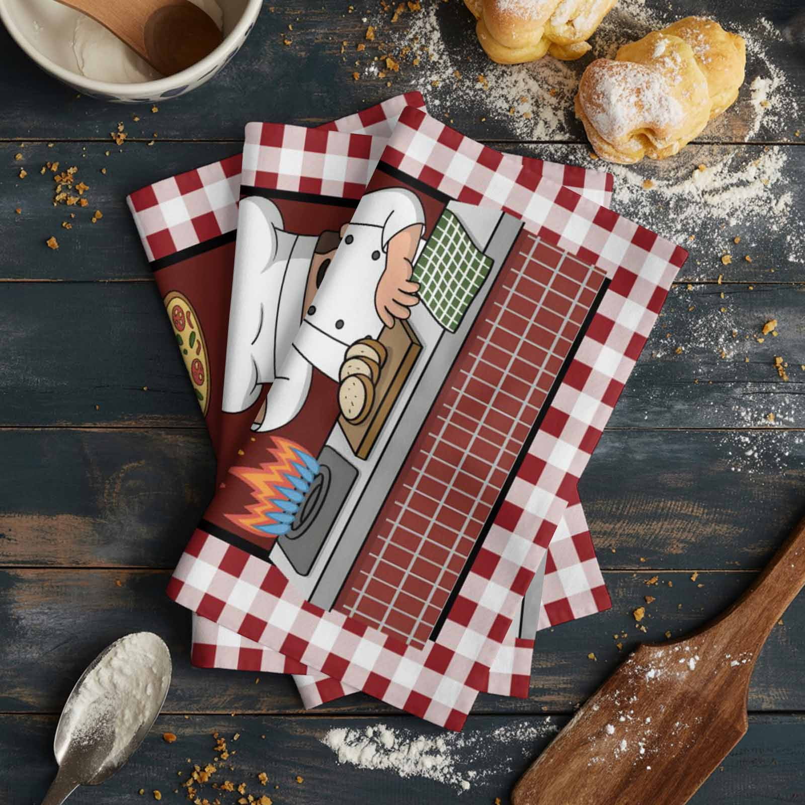Kitchen Towel Kitchen Cute Chef Cook Burgundy Red Plaid Dish Cloths 2 Pack 18x28in,Super Absorbent Tea Hand Towels Bathroom Cleaning Cloth Pizza Gourmet Soft Dishcloth for Drying Dishes