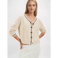 thumbnail image 4 of Women's Cropped Cardigan Sweaters Fall Long Sleeve Button Down Color Block Knit Outwear Coats Color M, 4 of 7
